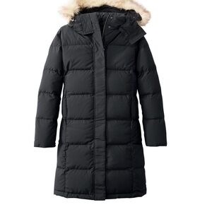 L.L. Bean Black Puffer Jacket with Faux Fur Hood